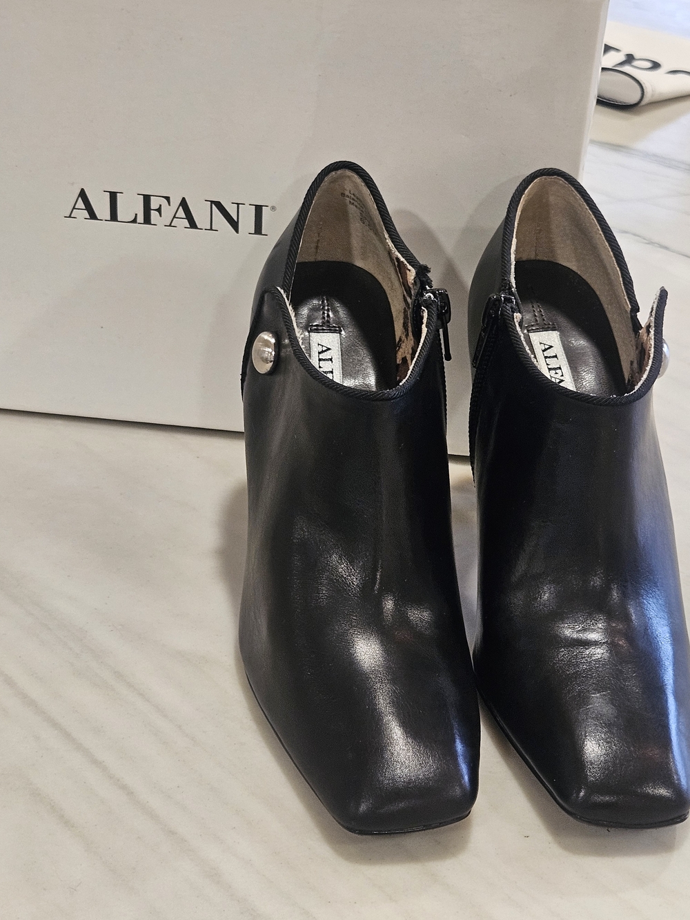 Alfani Womens Black Leather Booties Kitten Heel Cheetah Print Size 6.5